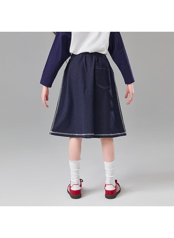 DEESHA Denim Loop Skirt】girls' 25 Spring/autumn Mid-older Kids Casual A-line Skirt - Image 3