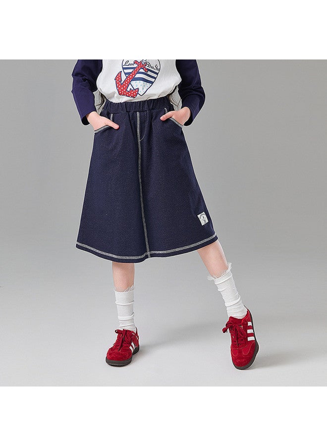 DEESHA Denim Loop Skirt】girls' 25 Spring/autumn Mid-older Kids Casual A-line Skirt - Image 2