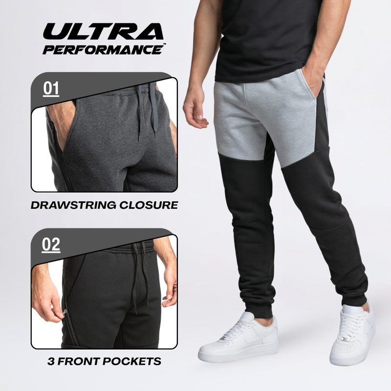 Ultra Performance 3 Pack Fleece Active Tech Joggers for Men, Mens Sweatpants with Zipper Pockets - Image 5