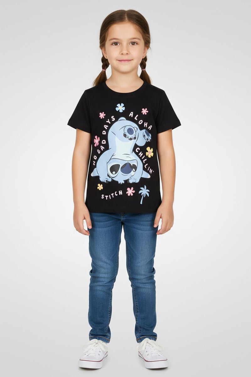 Disney Toddlers Girl Lilo And Stitch Short Sleeve T-Shirt, Black - Image 1