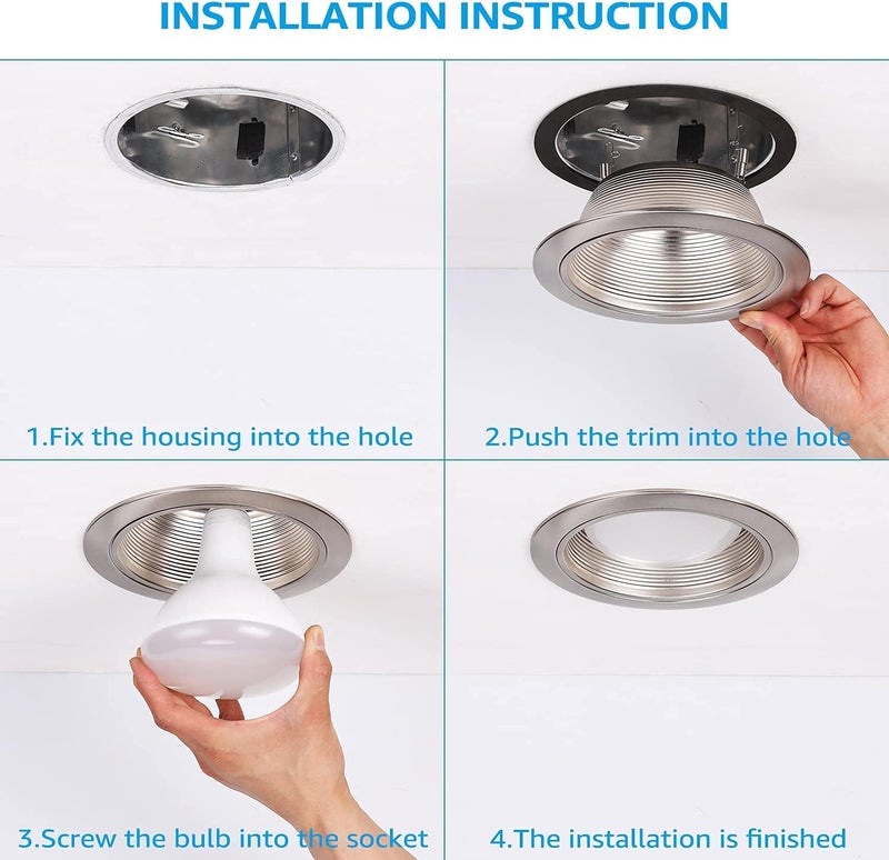 TORCHSTAR 6 Inch Recessed Can Light Trim Stylish Decor, Step Baffle with Detachable Ring, Full Metal, Fit Halo/Juno Remodel Recessed Housing, Satin Nickel, Pack of 6 - Image 5