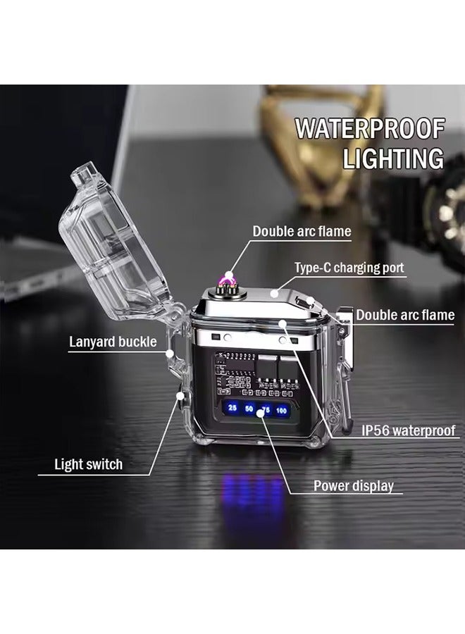 Bincoo Lighter Electric Lighter USB Type C Rechargeable Multifunctional Windproof and Waterproof Transparent Dual Arc Lighter  Lighter  for  Outdoor Lighting and Ignition  Candle Camping Hiking Adventure Black - Image 4