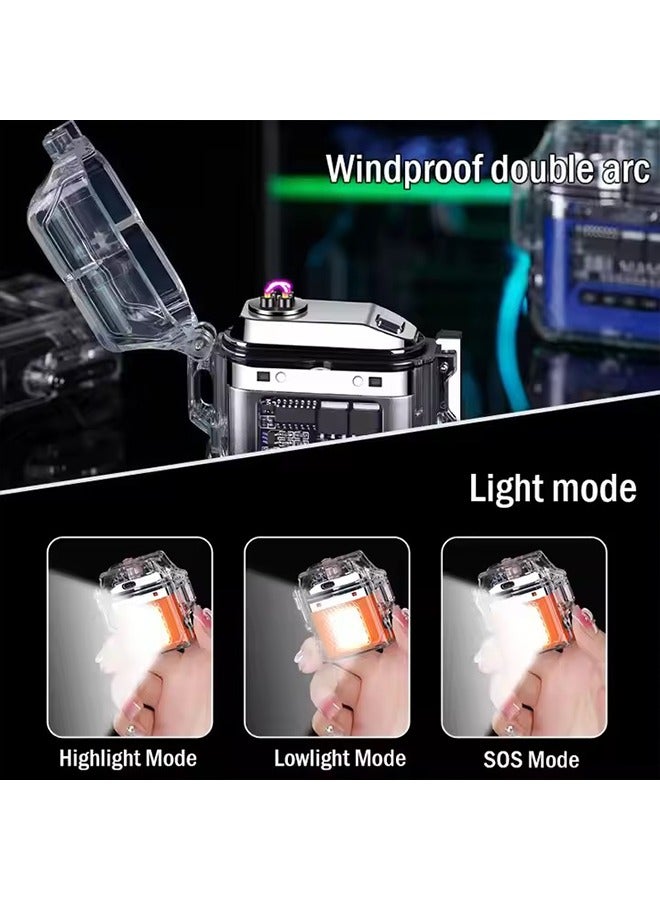 Bincoo Lighter Electric Lighter USB Type C Rechargeable Multifunctional Windproof and Waterproof Transparent Dual Arc Lighter  Lighter  for  Outdoor Lighting and Ignition  Candle Camping Hiking Adventure Black - Image 5