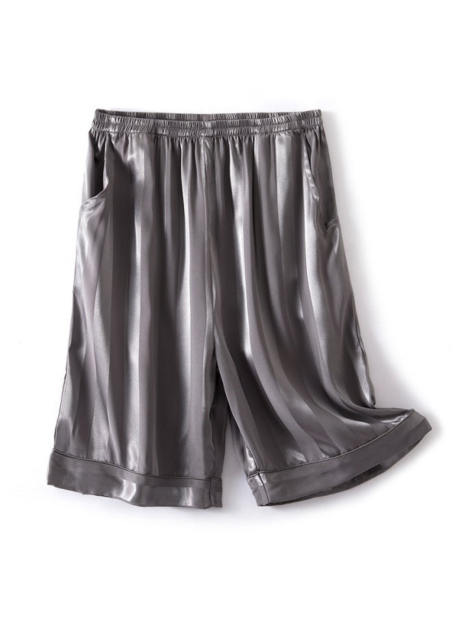 Women's Ice Silk Homewear Shorts With Pockets Plus Size Suit Pajama Shorts Thin Loose Striped Middle Pants