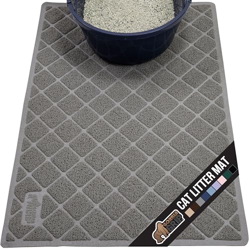 GORILLA GRIP Cat Litter Box Mat, 40x28, Water Resistant, US Designed Kitty Litter Trapping Mats, Easy to Clean, Scatter Control, Less Mess and Clean Floors, Kitten Supplies for Indoor Cats, Gray - Image 1