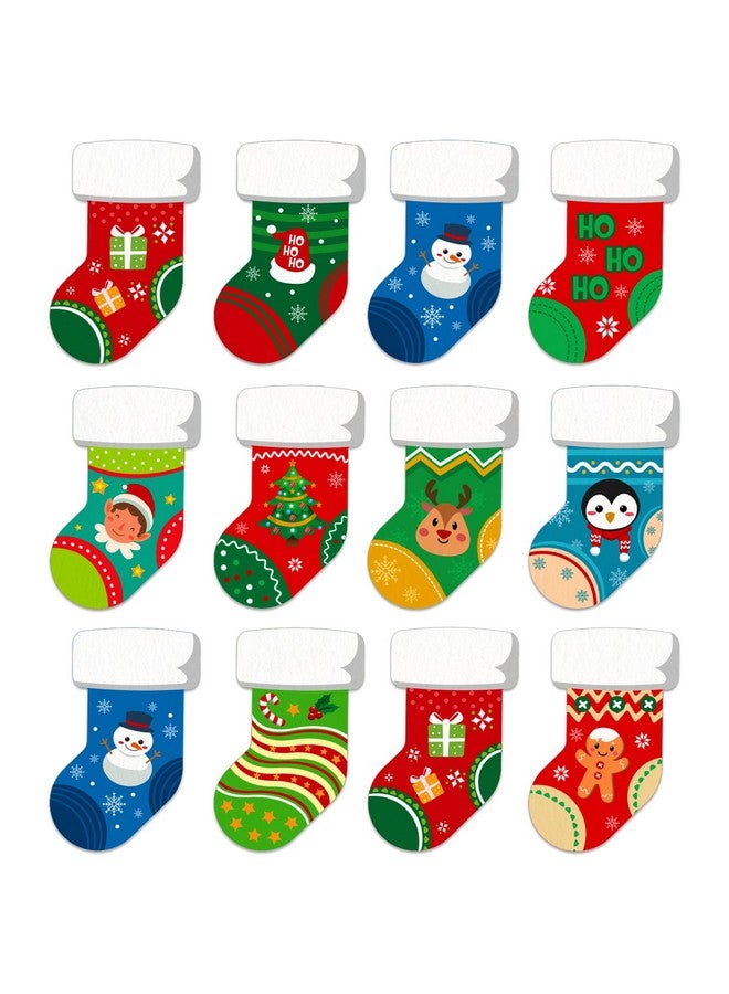 SICOHOME Christmas Cut-Outs For Classroom 4"X6" Assorted Xmas Stocking Cut-Outs With Glue Point Dots For Winter Bulletin Board Classroom School Christmas Candy Party Decorations - Image 1