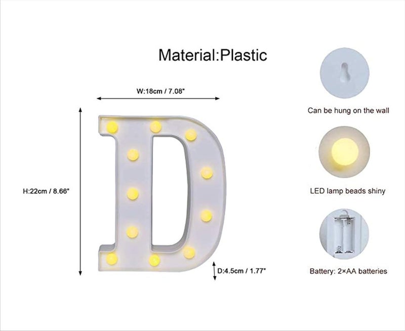 Beeban Beeban Marquee D Alphabet Shaped LED Light Lamp for Decoration Decore Walls Hanging Birthday Party Wedding D  - Image 2