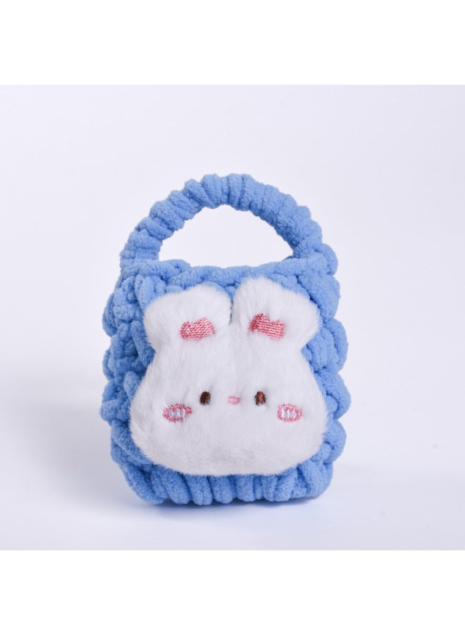 Pink Cute Cyber Red Bear Lion Wake Flower Plush Hand-woven Drop-resistant Headphone Bag Bluetooth Headphone Protective Cover Finished Product-Color:Blush Bunny Sky Blue  - Image 1