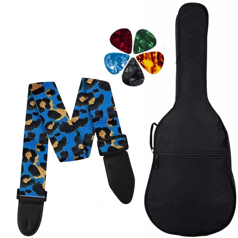 Mocking Bird Acoustic Guitar Bag Foam Padded Guitar Cover for 38, 39, 40, 41 inch with Adjustable Guitar Strap and Picks for Acoustic Electric Bass Guitar (Guitar Bag with Blue Dog Strap) - Image 1