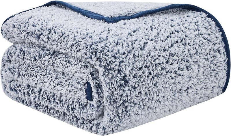 EMME Soft Sherpa Throw Blanket Fleece Reversible Plush Fluffy Blanket, Light Weight Warm Decorative Boho Blanket Cover for Sofa, Couch, Bedroom,Travel(Plush Navy,50"x60") - Image 1