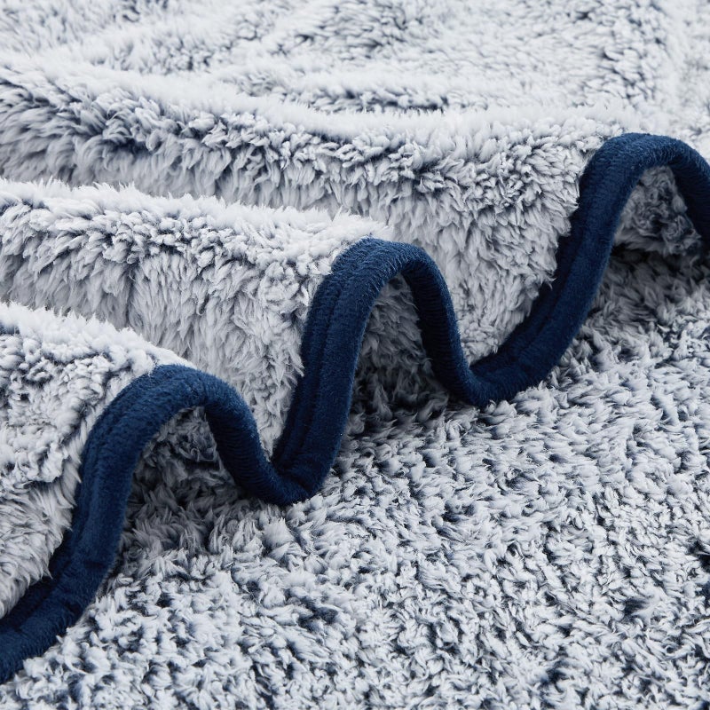 EMME Soft Sherpa Throw Blanket Fleece Reversible Plush Fluffy Blanket, Light Weight Warm Decorative Boho Blanket Cover for Sofa, Couch, Bedroom,Travel(Plush Navy,50"x60") - Image 4