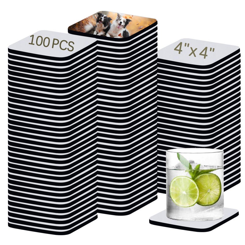100 PCS Sublimation Blank Cup Coasters Bulk 4x4 Inch Square Blank Cup Mat Rubber for Sublimation Transfer Heat Press Printing DIY Crafts