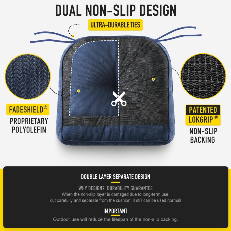 SUNROX Memory Foam Non Slip Rocking Chair Cushion, FadeShield Water Resistant Thicken Durable Tufted Pads, Set of Seat & Back Cushion with Ties for Indoor/Outdoor Rocker, 2 Piece, Charcoal Blue - Image 5