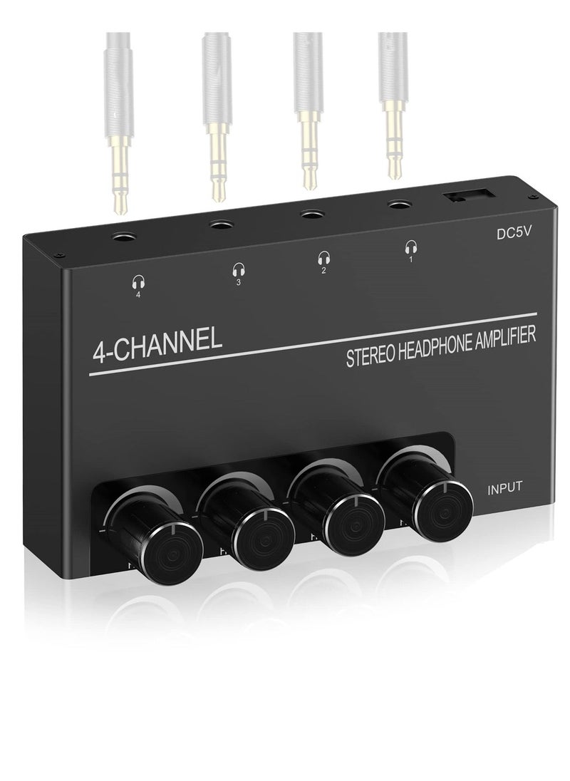 4 Channel Headphone Amplifier, Stereo Audio Amp Splitter with 4 Headphones Output Jacks and Audio Input - Ideal for Music Sharing and DJ - Image 1