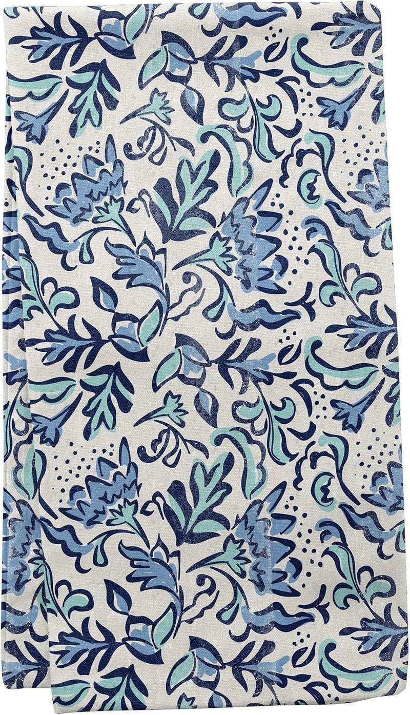Karma Linen Blend Tea Towel Blue Botanical - Image 1