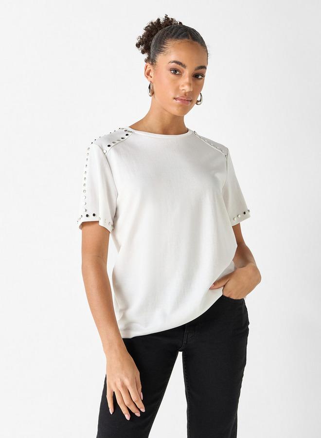 2Xtremz Embellished Crew Neck T-shirt with Short Sleeves - Image 1