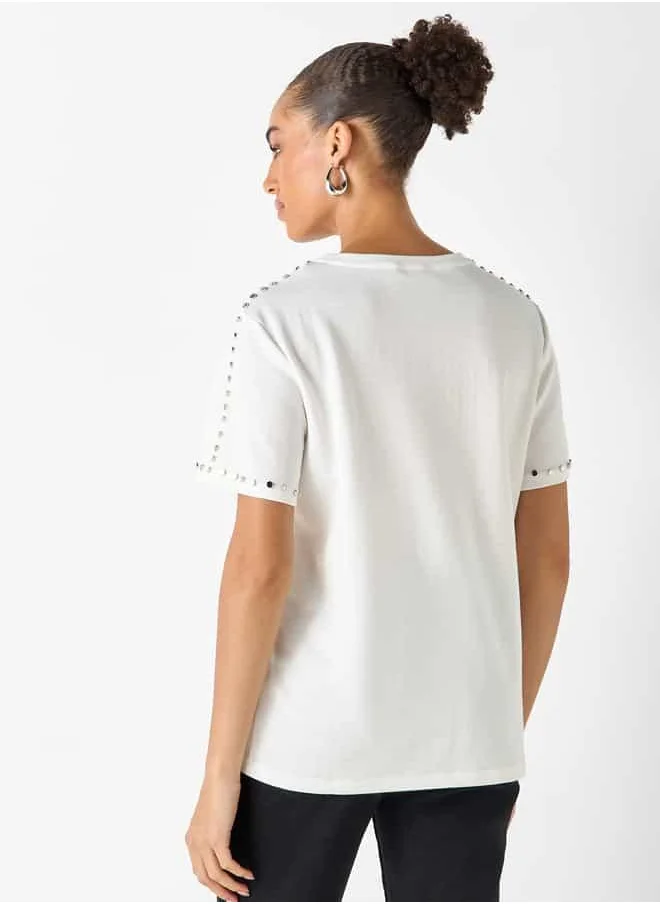 2Xtremz 2Xtremz Embellished Crew Neck T-shirt with Short Sleeves