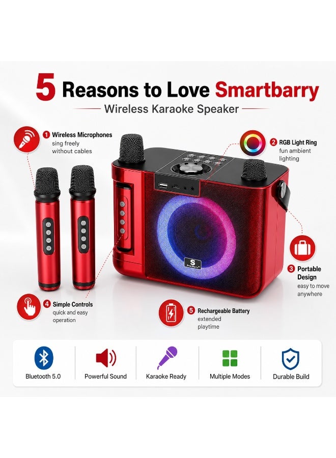 Smartbarry Bluetooth Karaoke Speaker M23 Max with Dual Wireless Microphones, RGB Light Ring, Portable Rechargeable Party Speaker for Home, Family Singing & Outdoor Entertainment, Deep Bass Sound System - Image 3