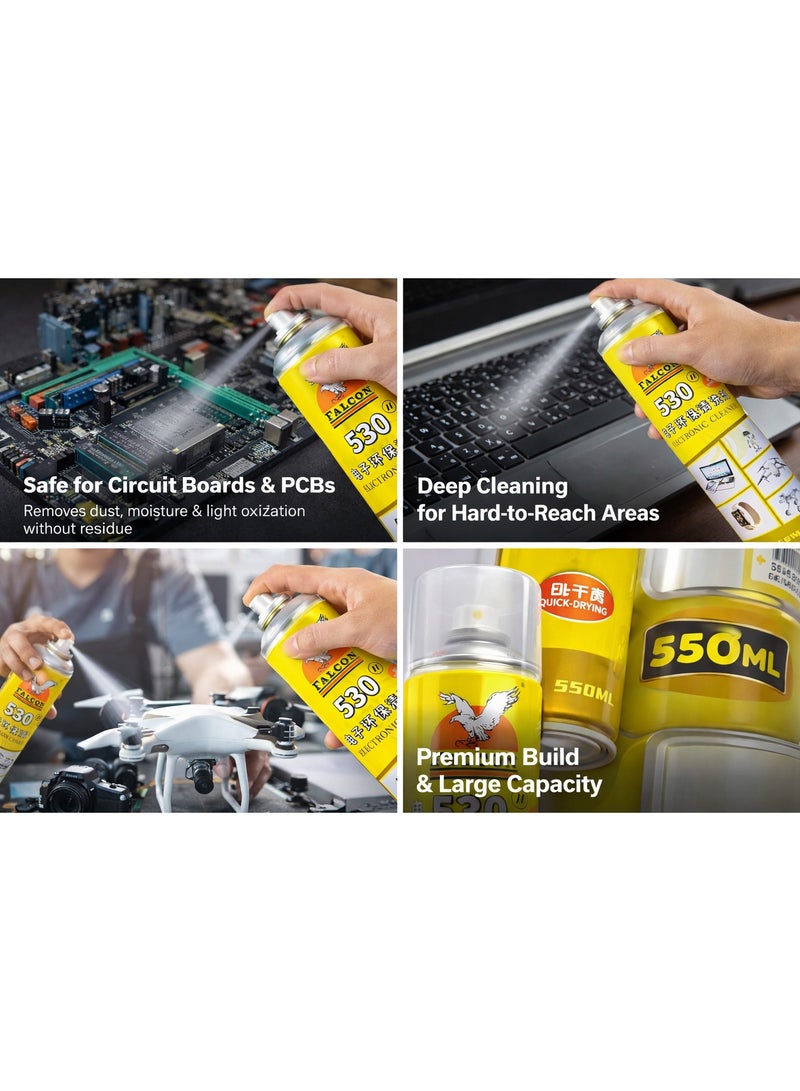 FALCON 530 Electronic Cleaner Spray 550ML – Quick Drying Contact Cleaner for PC, Laptop, Keyboard, PCB, Drone & Electronic Devices – Residue-Free Multi-Purpose Electronics Cleaning Spray - Image 2