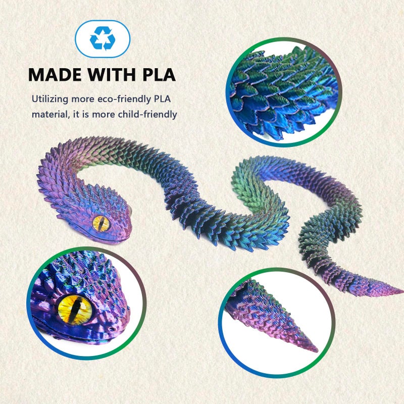 UXBSTM 24in 3D Printed Snake Toys, Flexible 3D Printed Animal, Fidget ADHD Snake Toys, Perfect Desk Pet for Animal Collectors, Easter Basket Essentials, Easter Basket Stuffers - Image 3