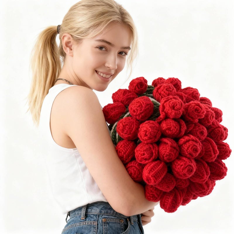 Acteb Finished Crochet Flower Bouquet Blanket Valentine Gifts, Handmade Knitted Rose Flower Throw Blankets, White Elephant Gift for Adults Teens Kids Funny Useful, 74 Inch - Image 4