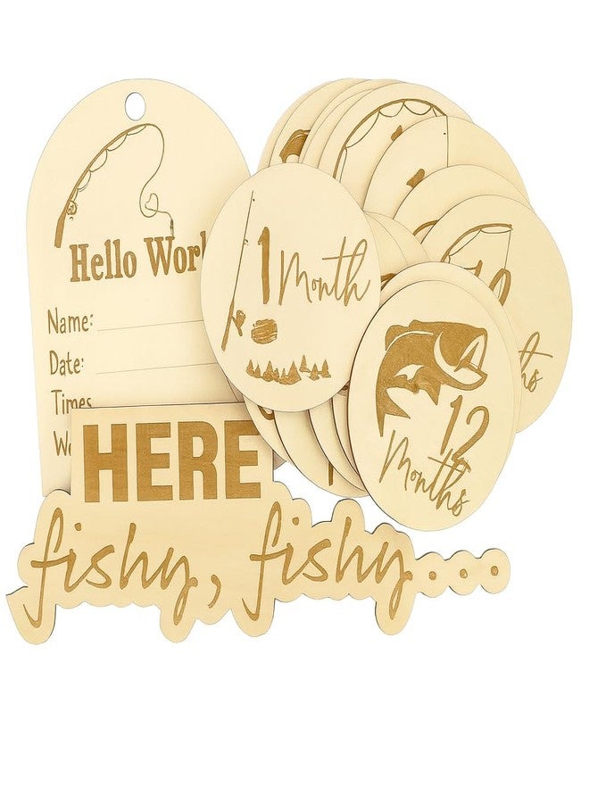 SM Design Baby Milestone Markers Set of 12 + Birth Announcement Sign | Monthly Baby Photo Props | First Year Milestones | Nursery Wall Decor | Hobby Theme (Fishing - Image 1