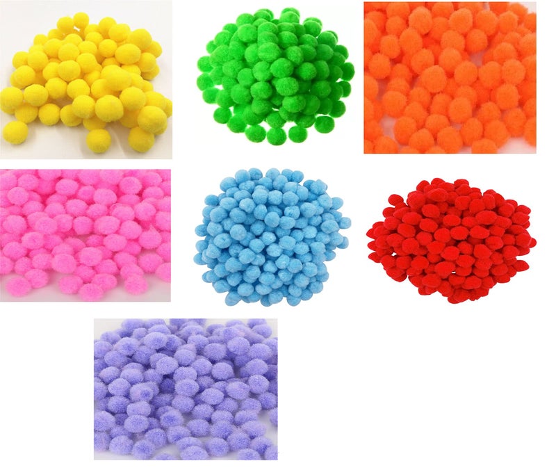MOREL Yellow Green Orange Pink Blue RED Purple POM POM Balls 20 MM, Used in Jewellery & TORAN Making, Macrame Art & Craft , Decorations, Bag, Dresses, School Projects, Christmas, DIY, ETC Total - 350 - Image 1