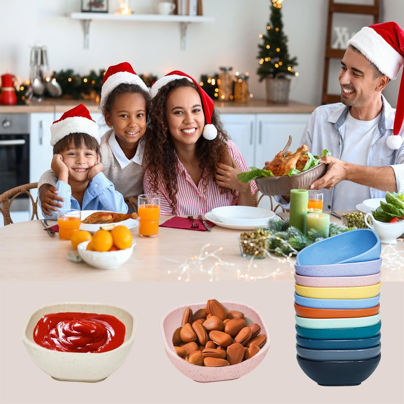 SHECIPIN 12 Pack Mini Square Dinnerware Bowls for Kids 4.5 OZ Unbreakable Wheat Straw Dipping Bowls, Nuts, Candy, or Dips(Multicolor) - Image 4
