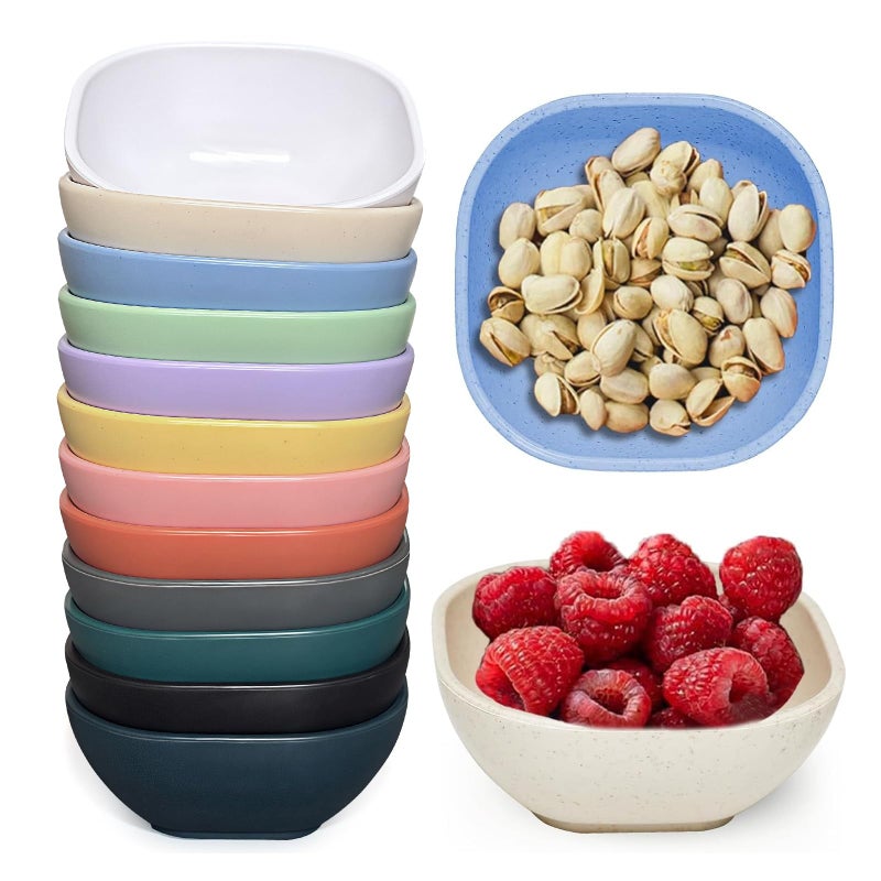SHECIPIN 12 Pack Mini Square Dinnerware Bowls for Kids 4.5 OZ Unbreakable Wheat Straw Dipping Bowls, Nuts, Candy, or Dips(Multicolor) - Image 1