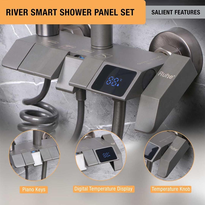 Ruhe River Smart Shower Panel Set 4in1 Multi Flow Functions Digital Display Piano Button Shower Panel System Includes Overhead Shower Hand Shower and Dual Mode Water Spray Health Faucet - Image 4