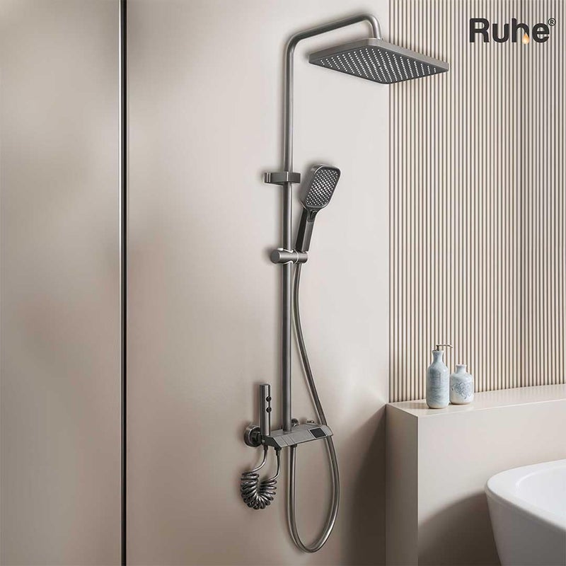 Ruhe River Smart Shower Panel Set 4in1 Multi Flow Functions Digital Display Piano Button Shower Panel System Includes Overhead Shower Hand Shower and Dual Mode Water Spray Health Faucet - Image 3