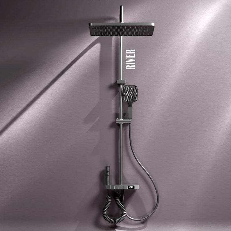 Ruhe River Smart Shower Panel Set 4in1 Multi Flow Functions Digital Display Piano Button Shower Panel System Includes Overhead Shower Hand Shower and Dual Mode Water Spray Health Faucet - Image 1