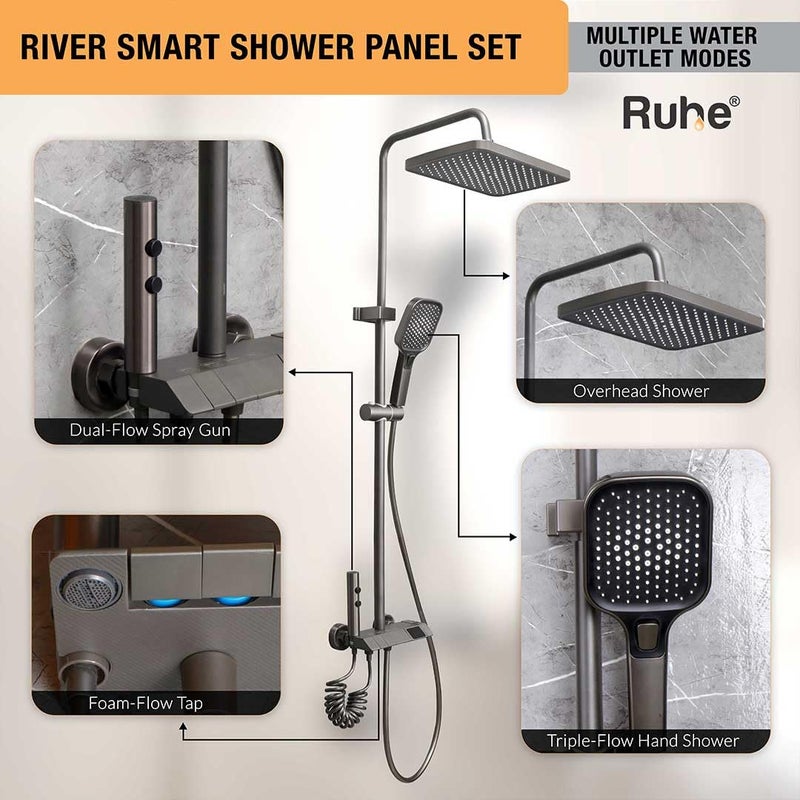 Ruhe River Smart Shower Panel Set 4in1 Multi Flow Functions Digital Display Piano Button Shower Panel System Includes Overhead Shower Hand Shower and Dual Mode Water Spray Health Faucet - Image 5