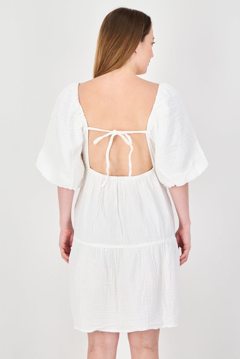 MONKI Women Plain Mini Dress, White - Image 2