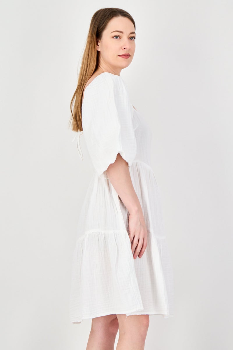 MONKI Women Plain Mini Dress, White - Image 4
