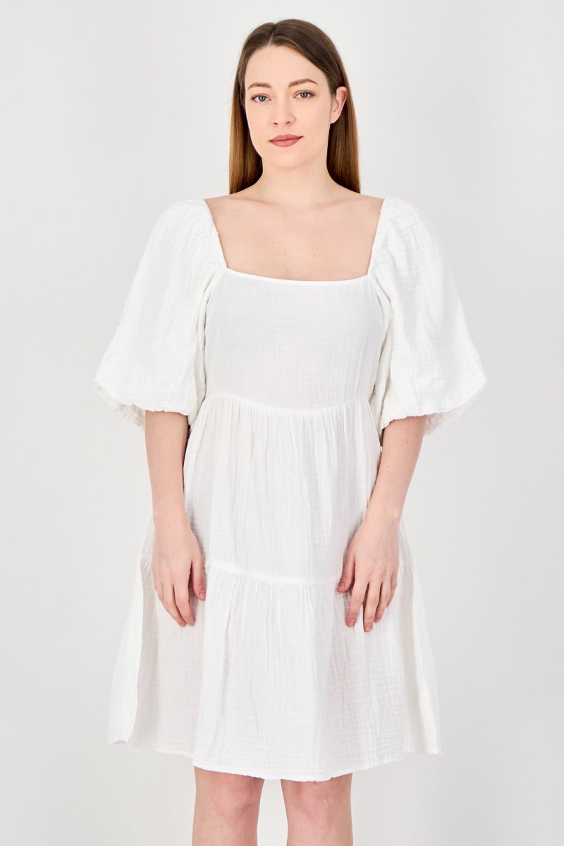 MONKI Women Plain Mini Dress, White - Image 1