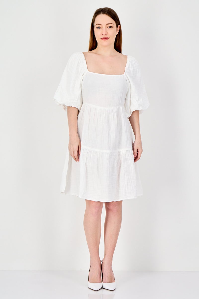 MONKI Women Plain Mini Dress, White - Image 3