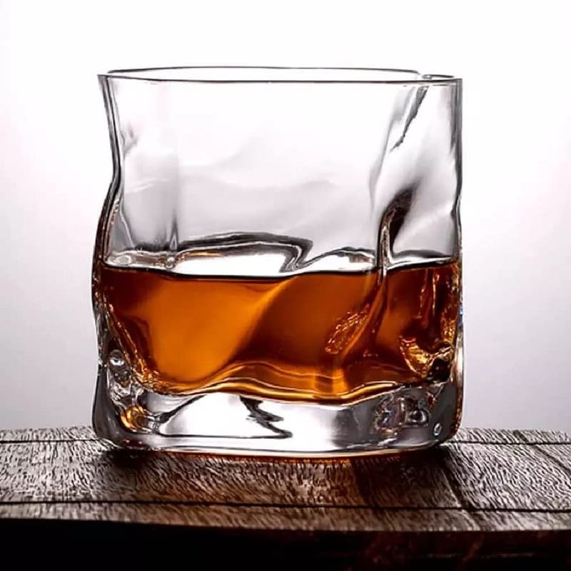 ROSEFINCH Designer Crumple Paper Twisted Crystal Clear Whiskey Glasses Bar Glass for Drinking Bourbon Whisky Scotch Cocktails CognacCocktail Tumblers Clear Set of 6 - Image 1