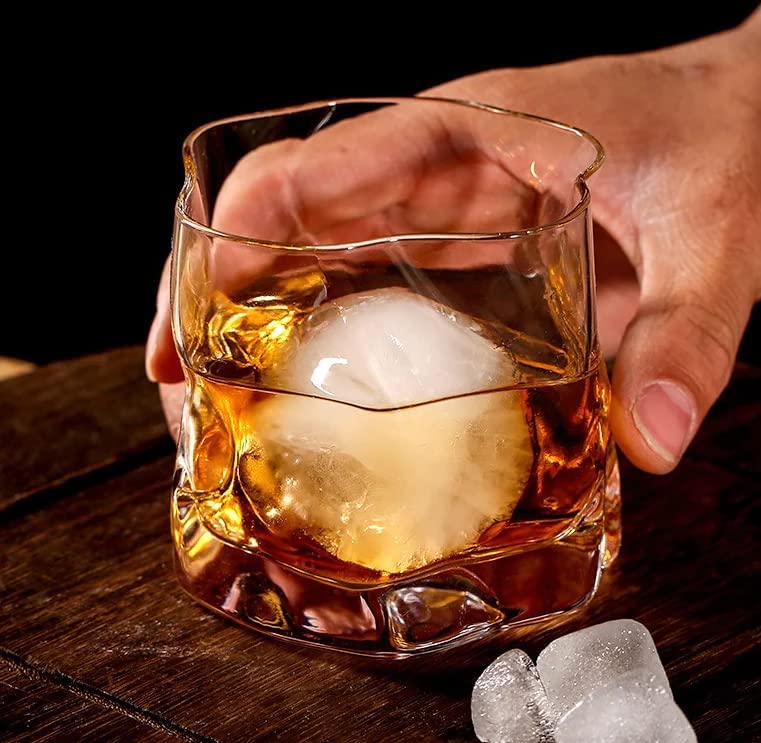 ROSEFINCH Designer Crumple Paper Twisted Crystal Clear Whiskey Glasses Bar Glass for Drinking Bourbon Whisky Scotch Cocktails CognacCocktail Tumblers Clear Set of 6 - Image 2