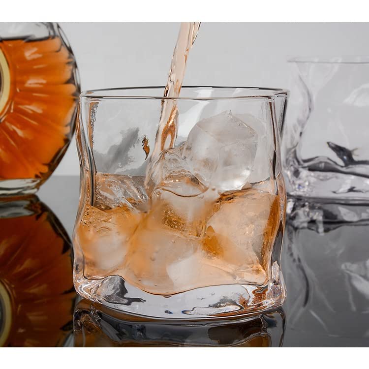 ROSEFINCH Designer Crumple Paper Twisted Crystal Clear Whiskey Glasses Bar Glass for Drinking Bourbon Whisky Scotch Cocktails CognacCocktail Tumblers Clear Set of 6 - Image 4