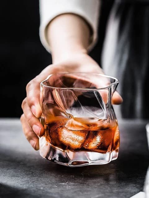 ROSEFINCH Designer Crumple Paper Twisted Crystal Clear Whiskey Glasses Bar Glass for Drinking Bourbon Whisky Scotch Cocktails CognacCocktail Tumblers Clear Set of 6 - Image 5