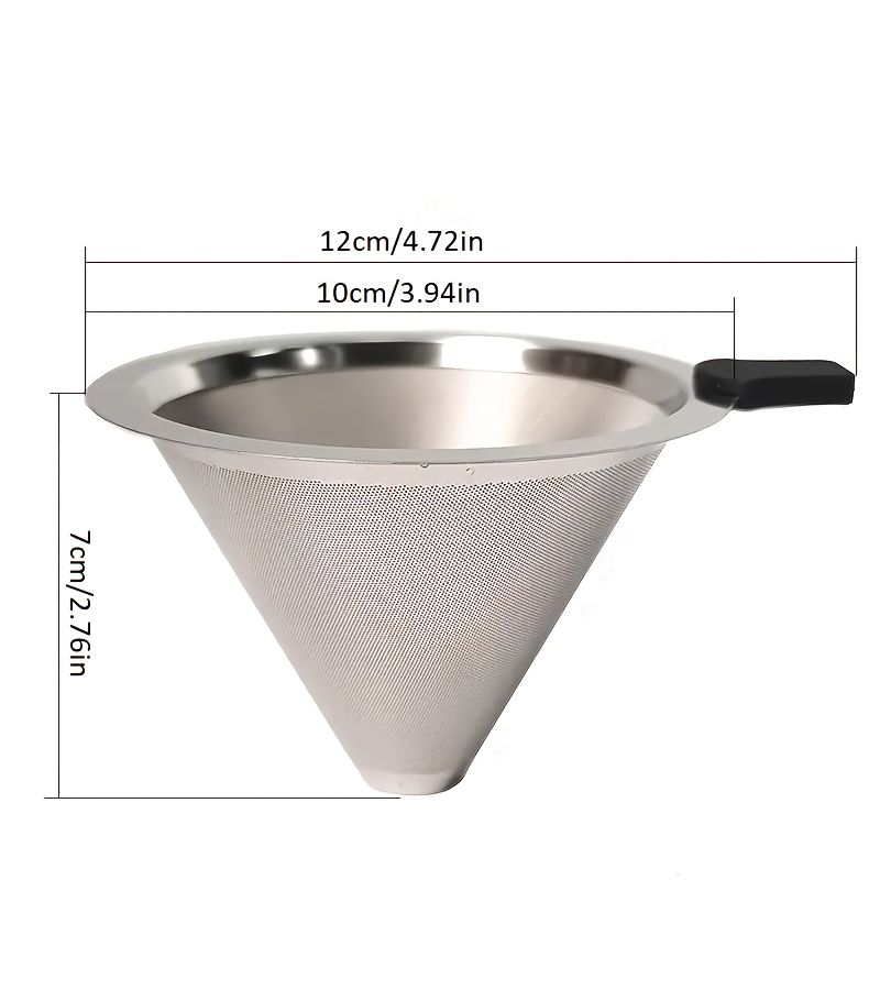 Stainless Steel Coffee Filter Cup Reusable Silicone Handle No Paper Required - Image 1