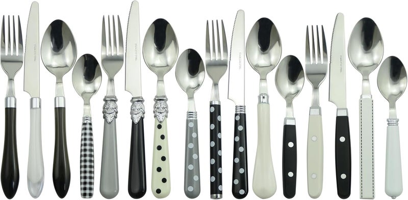 gypsy color The Original Brink House Eclectic Black  White Mix  Match Stainless Steel Cutlery Set  16 pieces with Metal StandLifestyle utensils set for home first apartment dorm dinner parties - Image 1