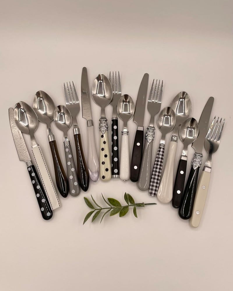 gypsy color The Original Brink House Eclectic Black  White Mix  Match Stainless Steel Cutlery Set  16 pieces with Metal StandLifestyle utensils set for home first apartment dorm dinner parties - Image 3