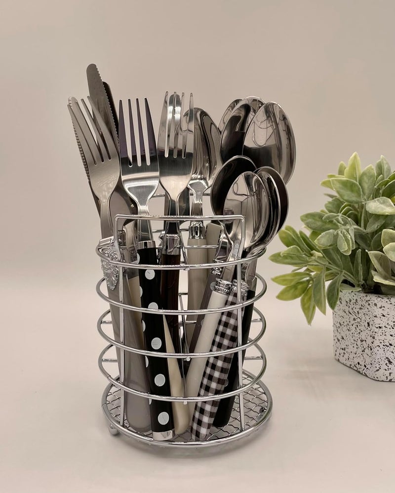 gypsy color The Original Brink House Eclectic Black  White Mix  Match Stainless Steel Cutlery Set  16 pieces with Metal StandLifestyle utensils set for home first apartment dorm dinner parties - Image 4