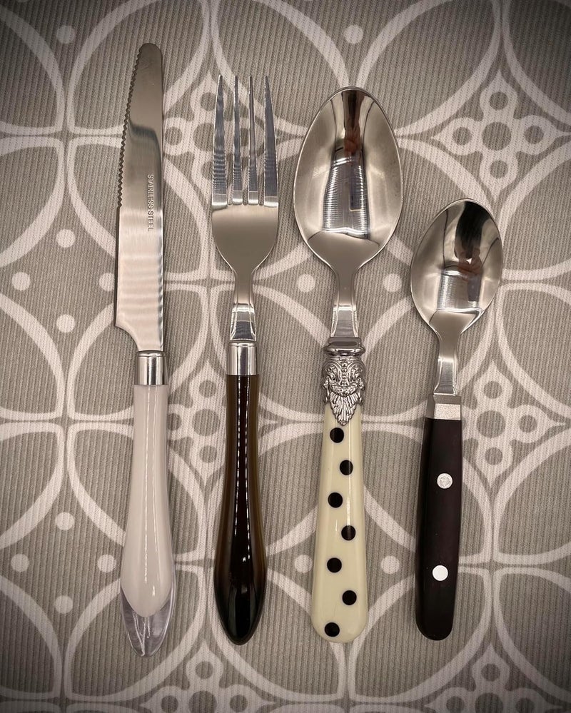 gypsy color The Original Brink House Eclectic Black  White Mix  Match Stainless Steel Cutlery Set  16 pieces with Metal StandLifestyle utensils set for home first apartment dorm dinner parties - Image 5