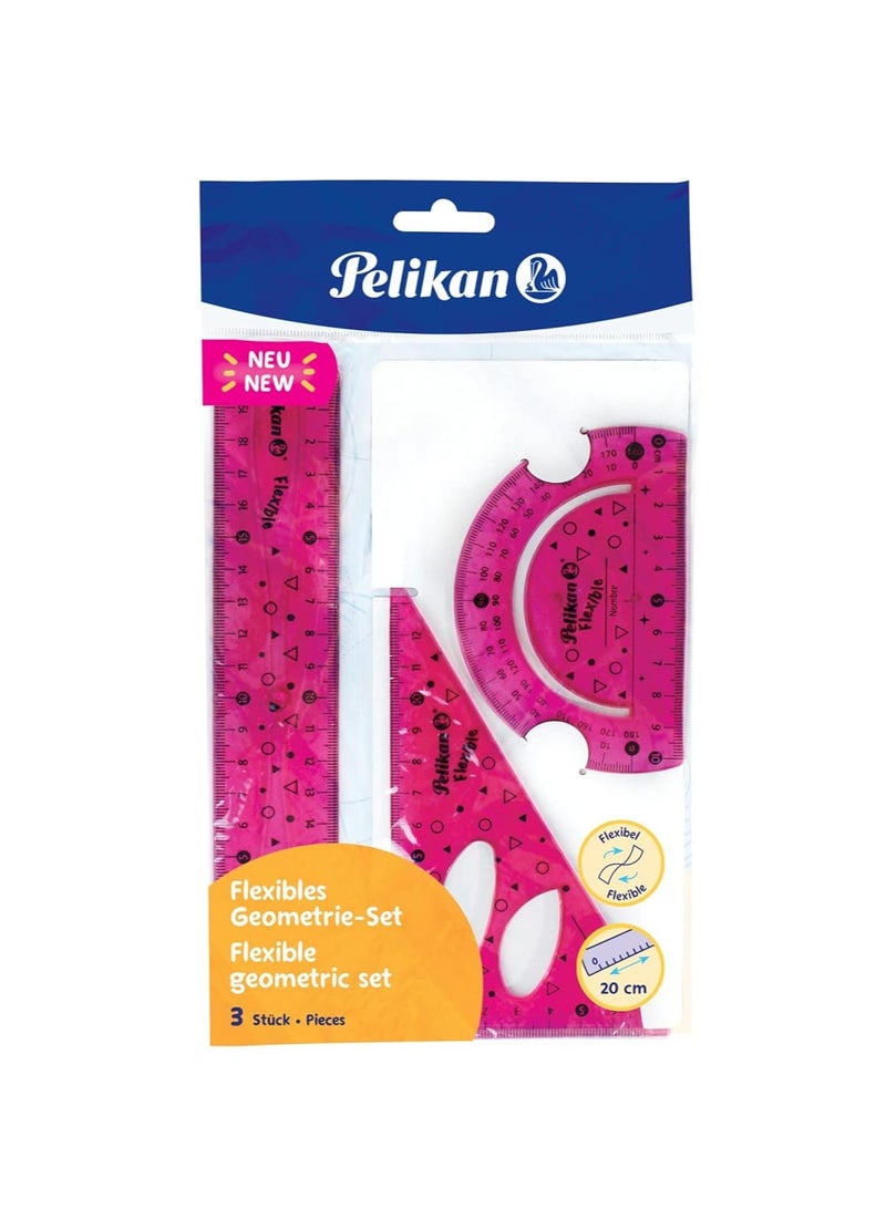 Pelikan Geometry Set, Ruler, Protractor, Triangle, Flexible Material, Assorted Colours, 1 Set - Image 1