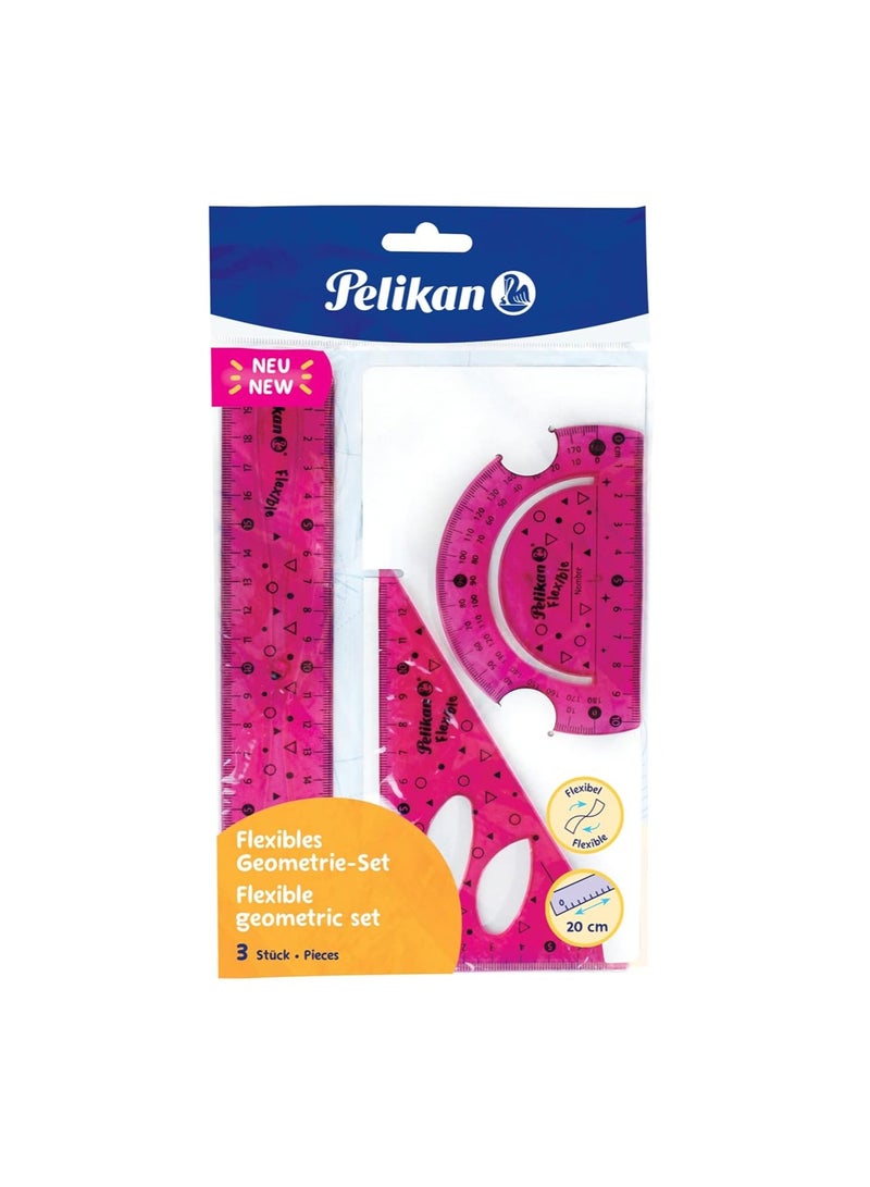 Pelikan Geometry Set, Ruler, Protractor, Triangle, Flexible Material, Assorted Colours, 1 Set - Image 2