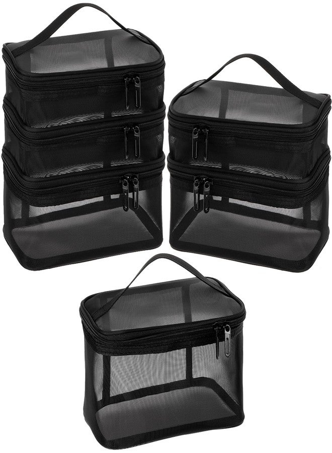 Tosnail Set of 3 Mesh Zipper Bag with Handle, Black Mesh Pouch, Travel Toiletry Bag, Cosmetic Organizer Case, Portable Small Shower Caddy for Makeup, Skincare, Beauty Product, Office, Arts and Crafts - Image 1