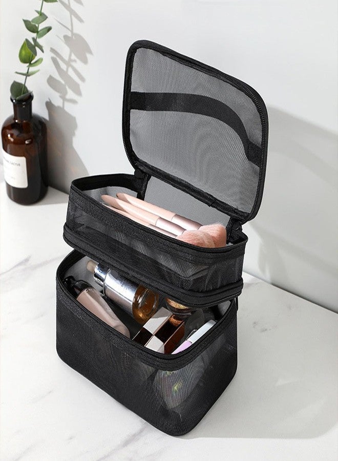 Tosnail Set of 3 Mesh Zipper Bag with Handle, Black Mesh Pouch, Travel Toiletry Bag, Cosmetic Organizer Case, Portable Small Shower Caddy for Makeup, Skincare, Beauty Product, Office, Arts and Crafts - Image 4